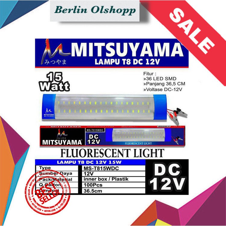 821ZE Lampu LED T8 DC 12V Aki 30 Watt / 15 watt72 LED SMD Mitsuyama MS-T830WDC