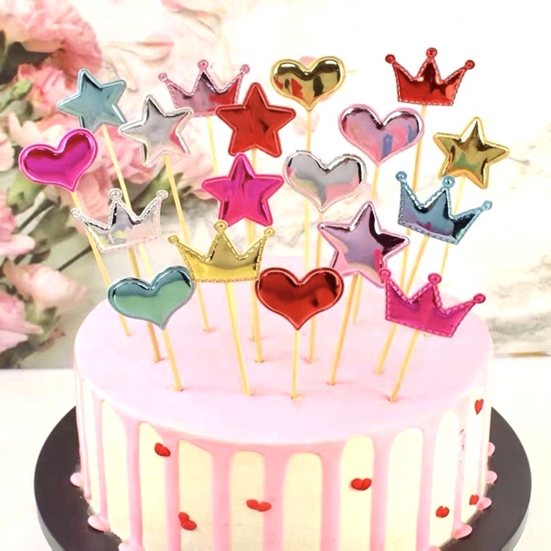 5 pcs Topper kue Bintang Mahkota Love Hati Warna Warni / Hiasan Kue Ulang Tahun