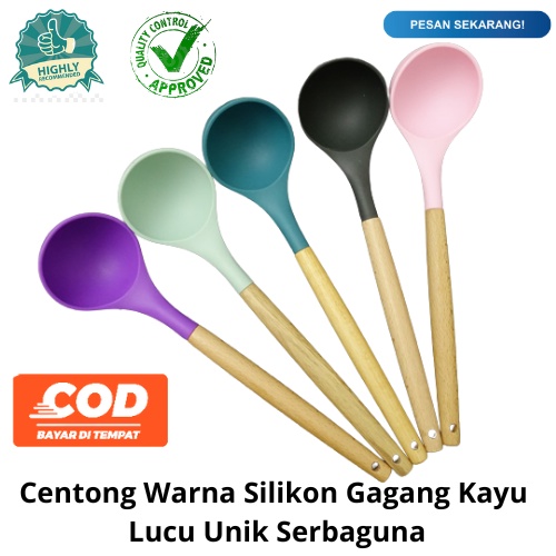[BISA COD] PROMO Centong Warna Silikon Gagang Kayu Lucu Unik Serbaguna Centong Sayur Irus Sayur Sendok Kuah Murah