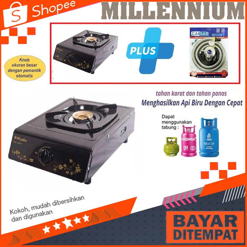 Miyako KG101C Kompor Gas 1 Tungku Plus Sealng Gas Paket Regulator SNI