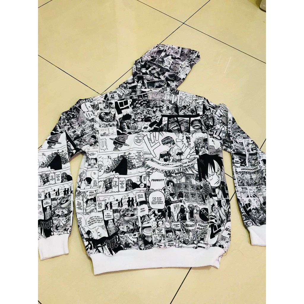 Jaket Anime Luffy Onepiece Fullprint Black and White Comics