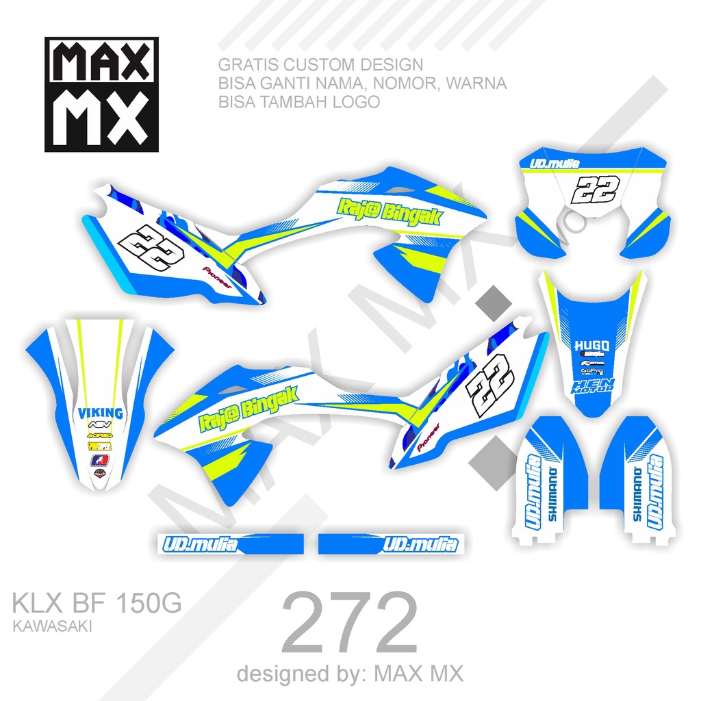 DECAL STIKER MOTOR KLX BF 150 G MOTIF BIRU HIJAU STRIP