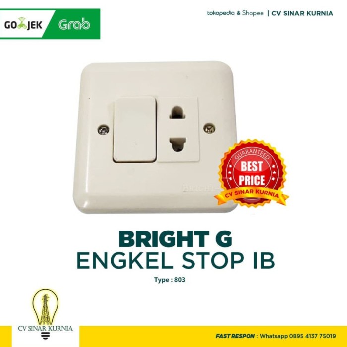 Saklar + Stop Kontak Merk Bright G 803 Engkel Stop IB Warna Cream original