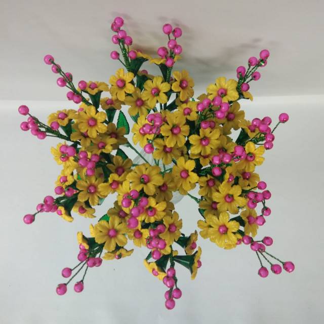 Bunga Akrilik Sakura Kuning Putik Pink Mote Melamin
