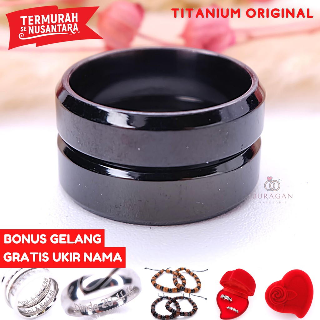 [UKIR NAMA + BOX HATI] Cincin Couple BUCIN Titanium M23 BONUS Gelang Couple