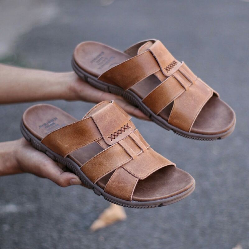SANDAL KULIT PRIA 05 CEVANY BLACK BROWN TAN KULIT SAPI ASLI ORIGINAL HANDMADE BANDUNG KASUAL SANTAI