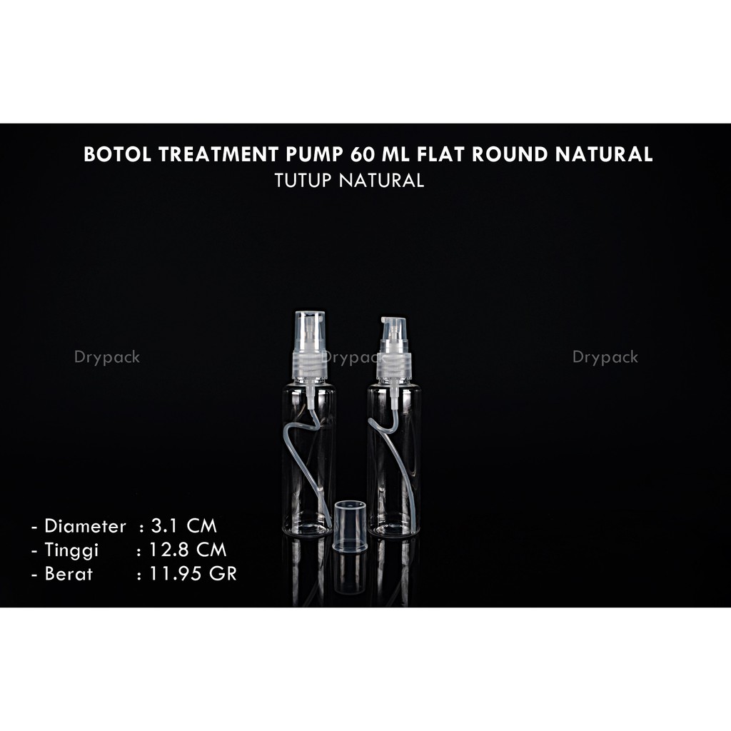 Botol Treatment 60 ml Flat Natural tutup Natural