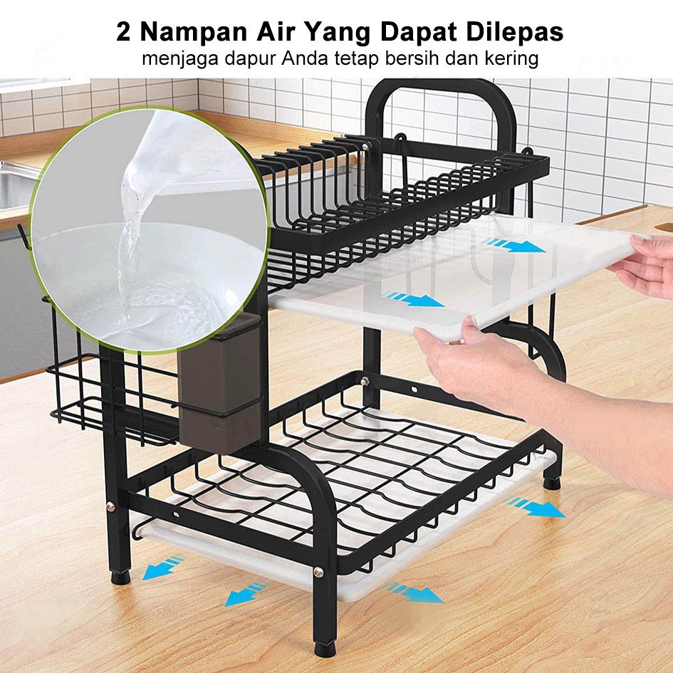 Grosir - H971 Rak Dapur Multifungsi 2 Tingkat / Rak Piring &amp; Mangkok / Peralatan Dapur / Tempat Pengering Piring &amp; Mangkok