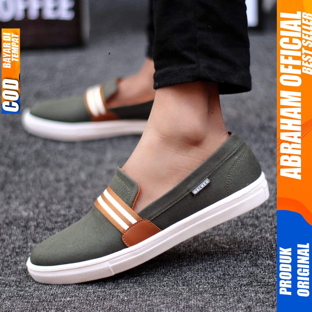 Abraham Kante - Sepatu Slip On Santai Casual Pria Hitam Kanvas Original