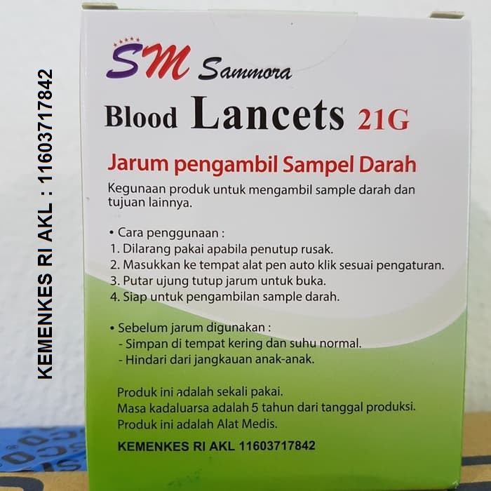 Blood Lancet Sammora / Jarum Bekam 21G SM Sammora isi 100 Korea / Blood Lancets 100 pcs / BL 1 Box