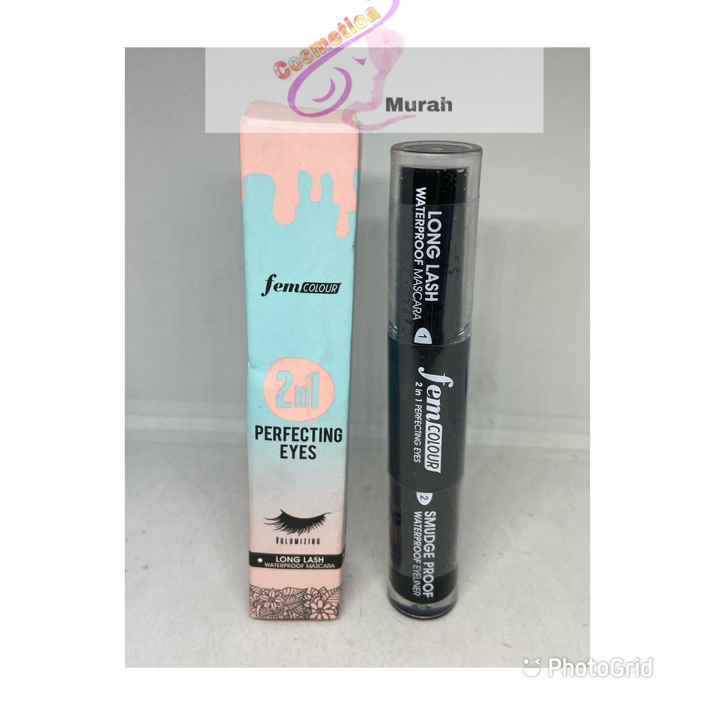 Fem colour 2in1 mascara and eyeliner hitam , fem 2in1 mascara and eyeliner black