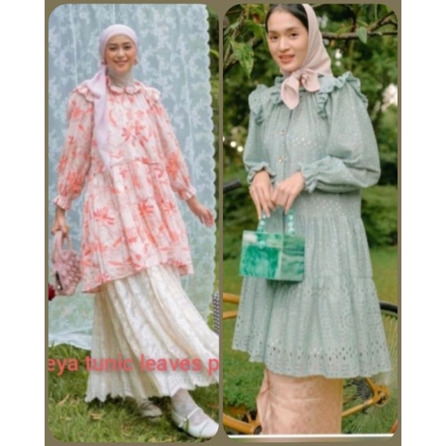 Zeya Raya Tunic Mint by Haideeorlin, Zeya Tunic Leaves Pink by Haideeorlin