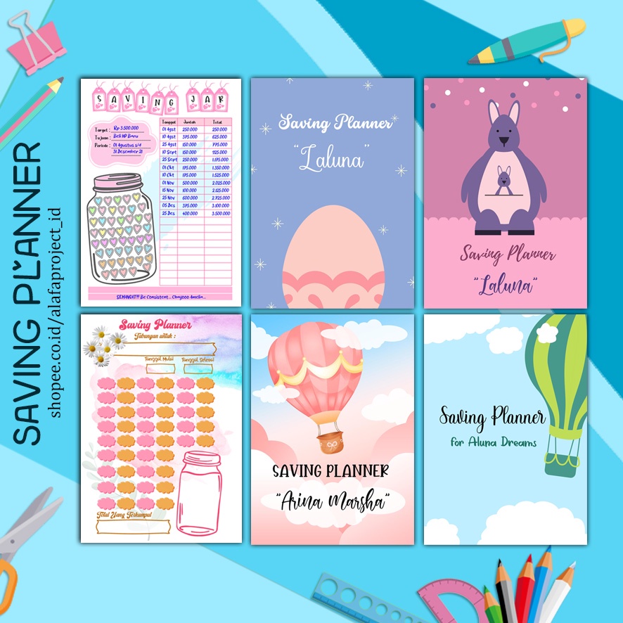 

AlafaProject 13-16 Saving Planner Saving Challenge Saving Tracker Buku Catatan Keuangan Buku Tabungan