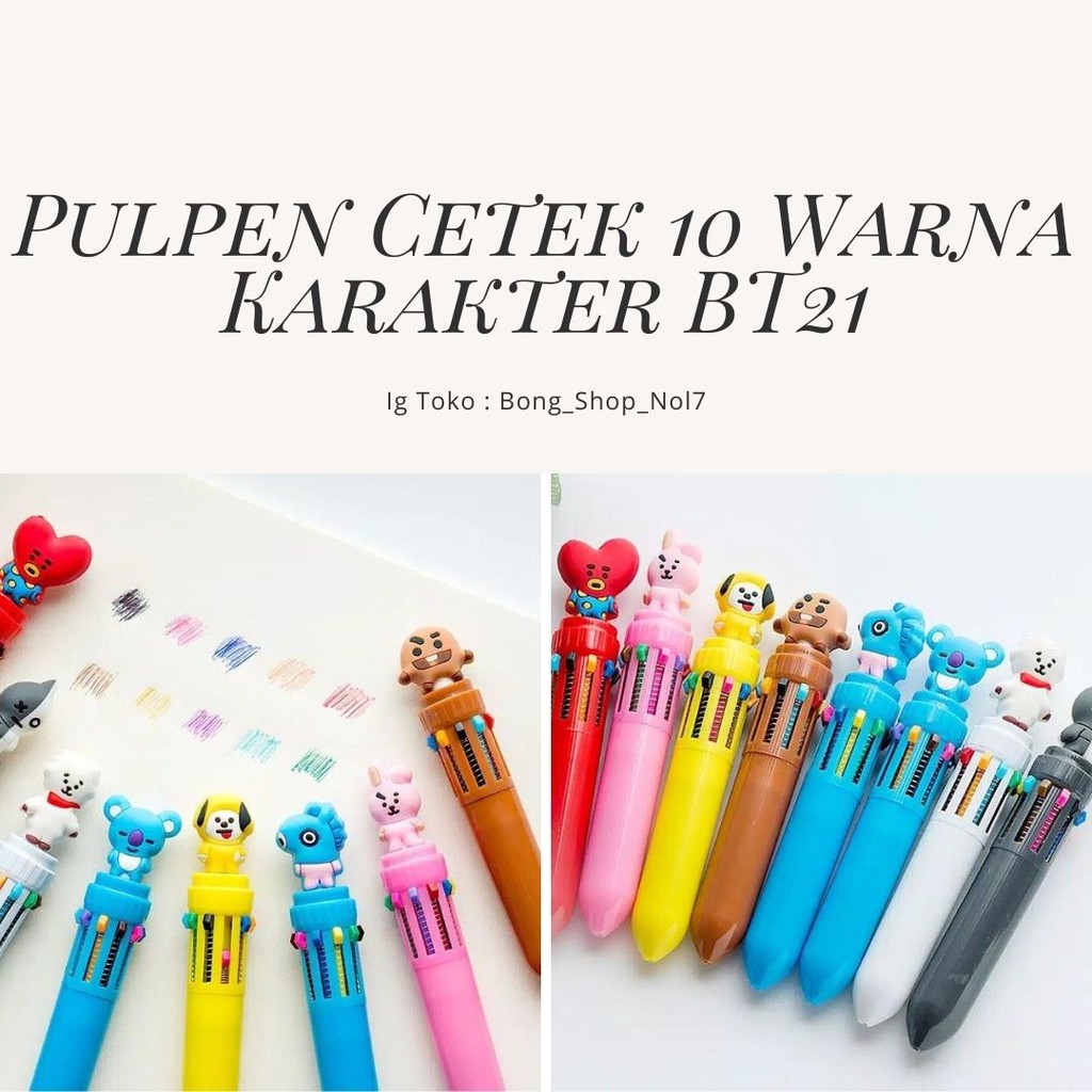 

Pulpen Cetek 10 Warna Karakter BT21|Pen Cetek 10 Warna BT21 |Pen Murah