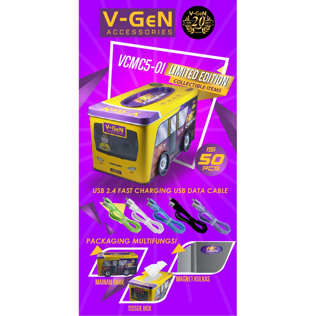 V-GEN VCMC5-01 FAST CHARGING 2.4A KABEL DATA MICRO USB VCMC501 VGEN
