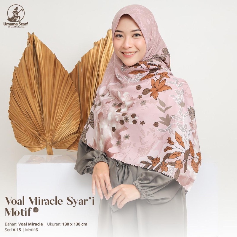 Jilbab UMAMA SYAR'I VOAL MIRACLE MOTIF LOGO METAL | Hijab SegiEmpat JUMBO MOTIF LC PRINT LOGO METAL130 X 130 CM