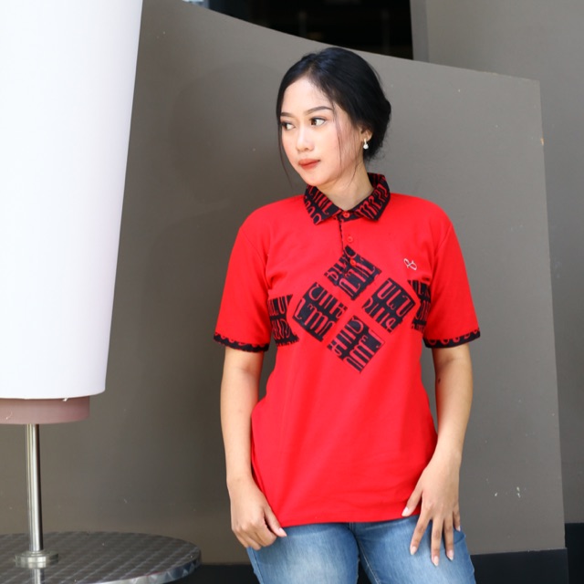 Loyal Kaos Polo Batik Merah Modern Wanita M L XL XXL