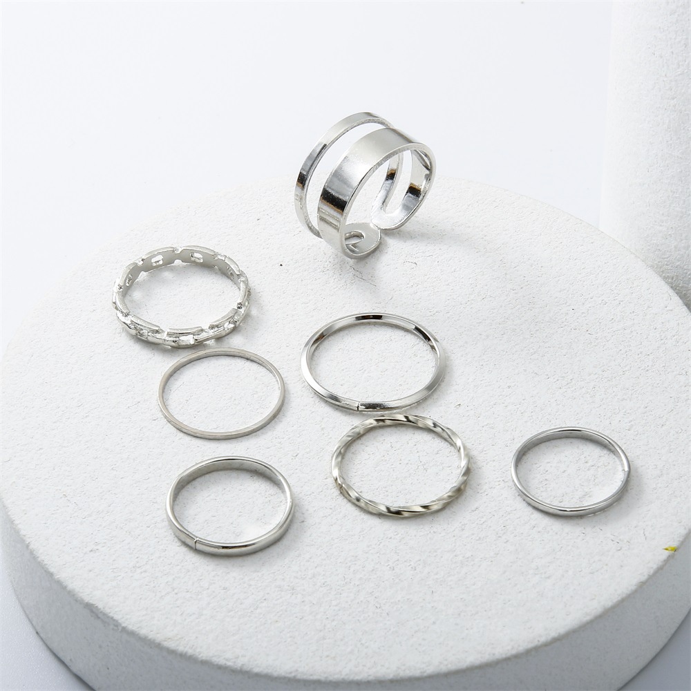 7pcs / Set Cincin Bahan Metal Gaya Korea