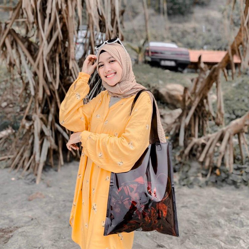 Totebag Mika Transparan Coklat I Totebag Mika Korean