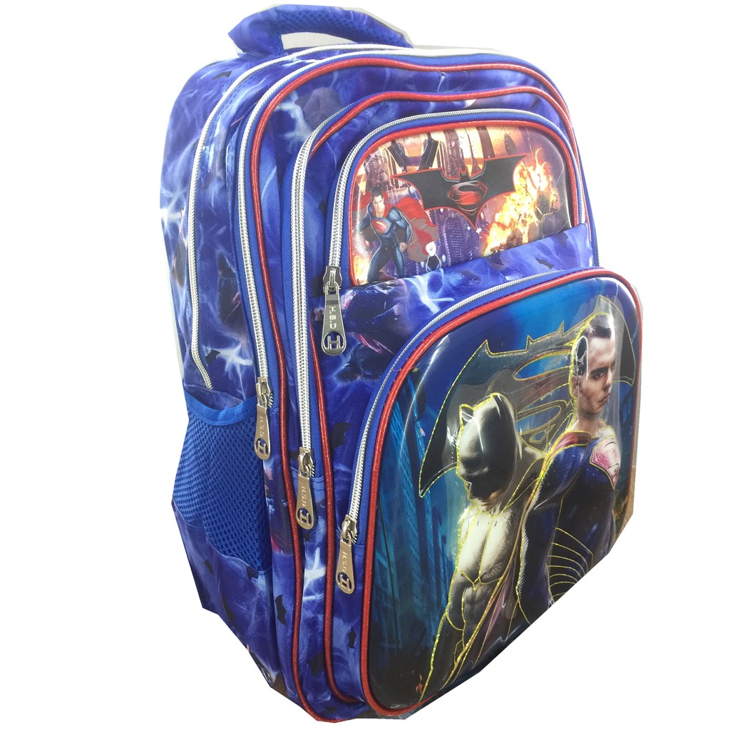 Tas Ransel Sekolah Anak SD 6 Dimensi Bantalan Punggung  Bat man Vs Super man 5 Kantung IMPORT