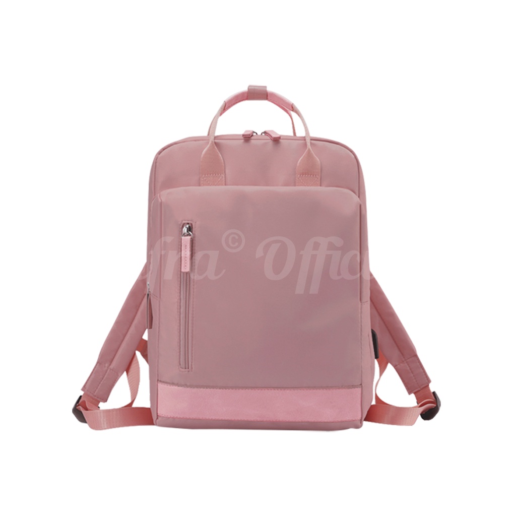 Shifra Tas Laptop Ransel Wanita Pria Waterproof Warna Polos Dengan USB Port