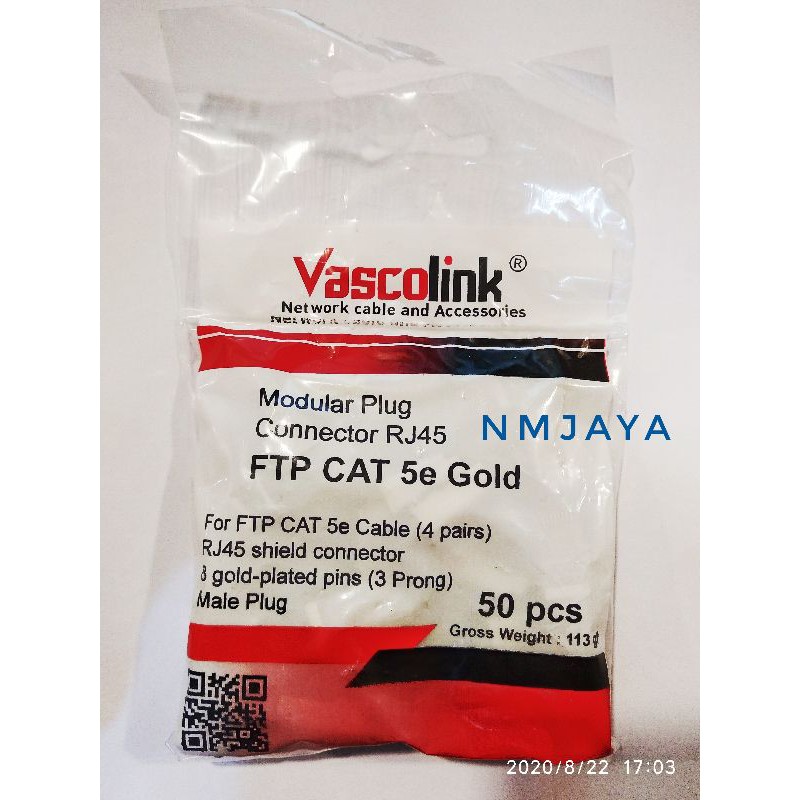 Konektor RJ45 Besi untuk Kabel FTP Cat5E isi 50pcs merk Vascolink