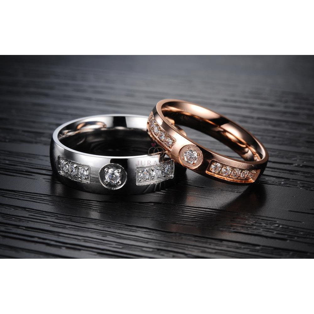 AILOVIU Cincin Couple Ukir Nama R30 Silver Rosegold Tunangan Kawin Titanium Ukir Nama + Box Cincin Beludru + BONUS Gelang Couple