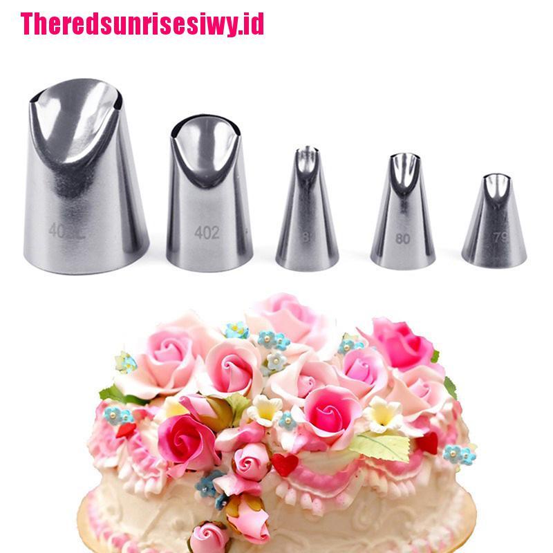 5pcs Spuit Piping Dengan Bahan Stainless Steel Dan Bentuk Bunga Untuk Hiasan Kue