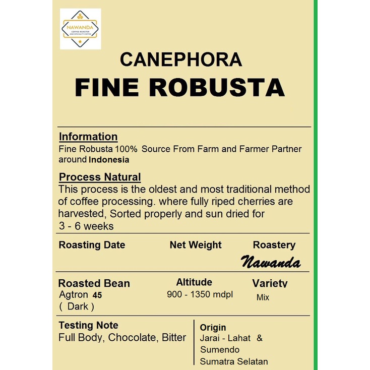 

Biji Kopi Robusta Fine 1 kg