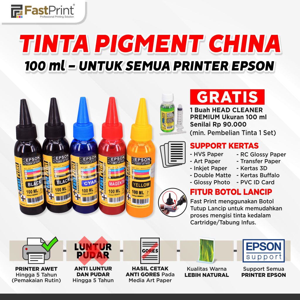 Tinta Pigment Art Paper China Epson 1 Set - 5 Warna - 100 ML