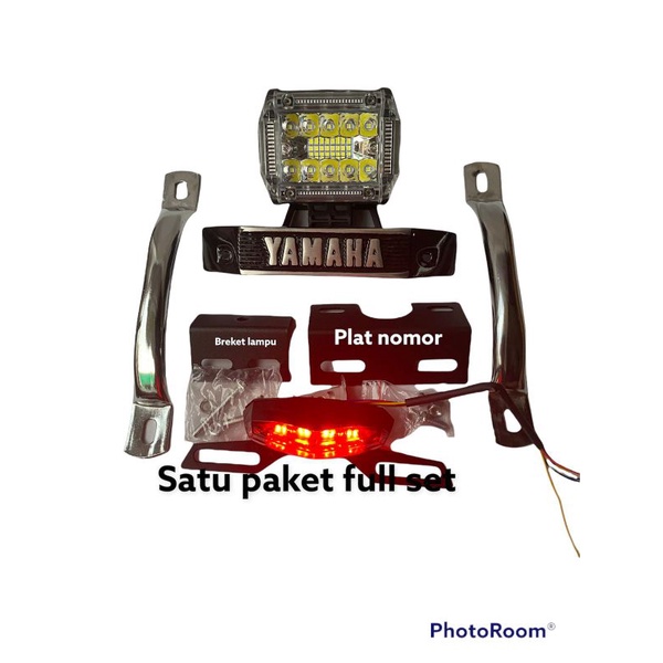 paket lampu LED tembak 18 mata 3 senja  rx king set kumisan breket dudukan plat nomor dan lampu stop mini RX king