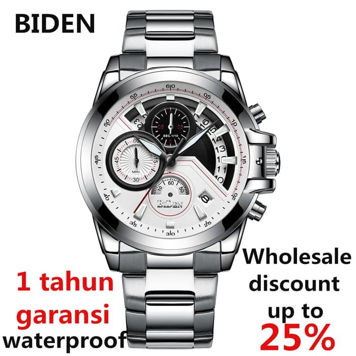 Jam Tangan Pria Biden YN0083 ALL CHRONO ON Rantai Silver ORIGINAL ANTI AIR BERGARANSI