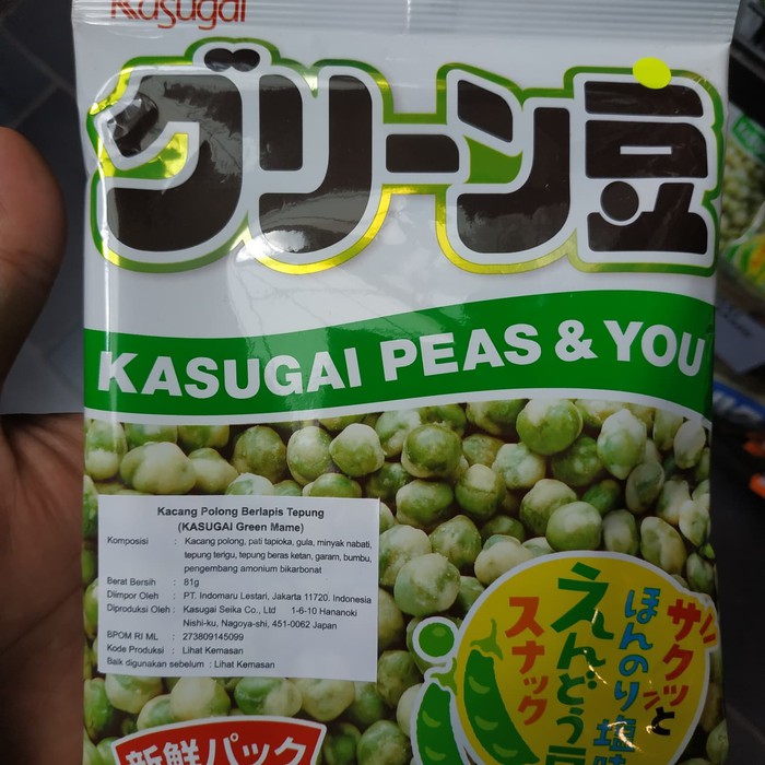 

makanan ringan Kasugai Green Mame Kacang polong berlapis Tepung 81gr/pcs