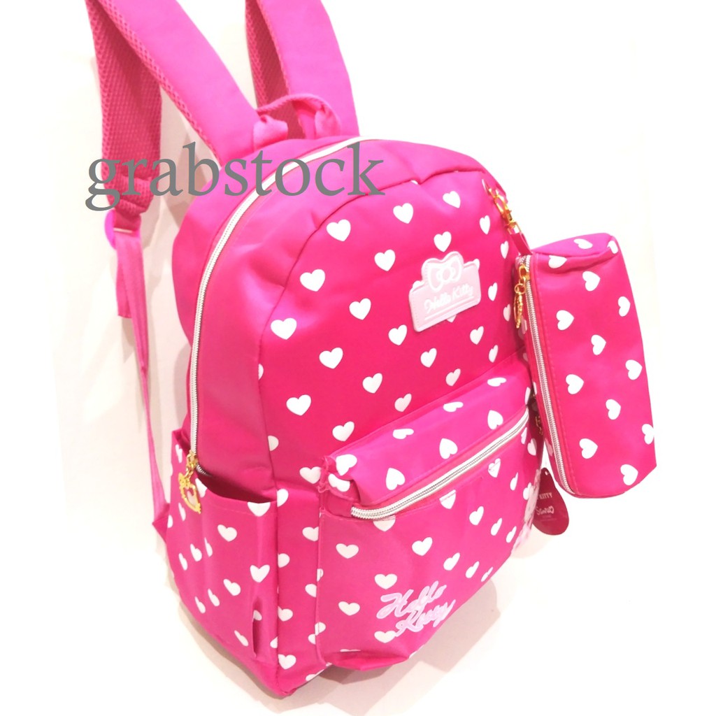 Hello Kitty Tas Ransel Impor Plus Tempat Pensil Motif Hati