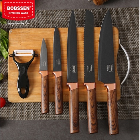 Set Pisau Dapur 6 Pcs Rosegold Japanese Stainless Steel Blade Kitchen