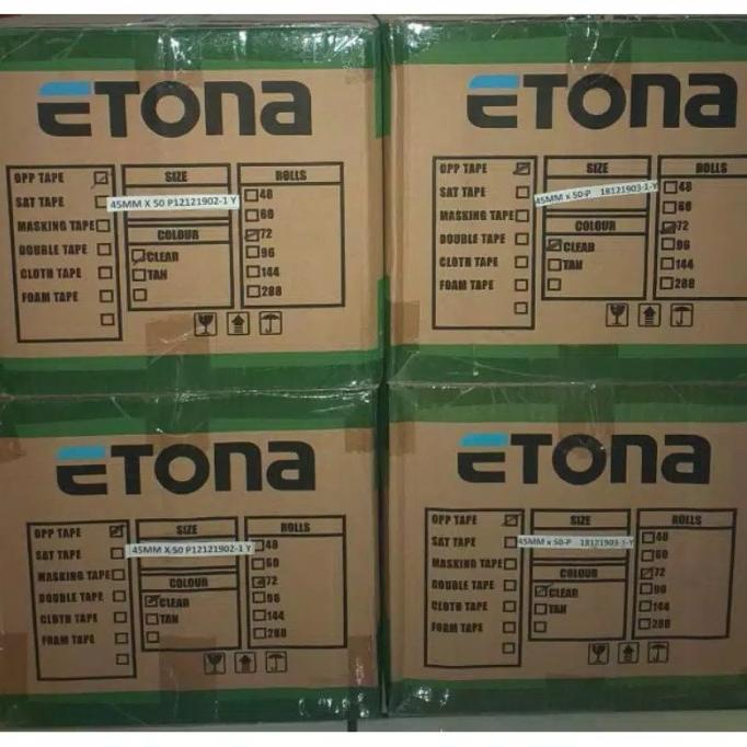 

Promo Awal tahun Etona lakban 2 inch, 45 mm 72 yard. 1 KARTON HARGA SPESIAL Promo Awal tahun