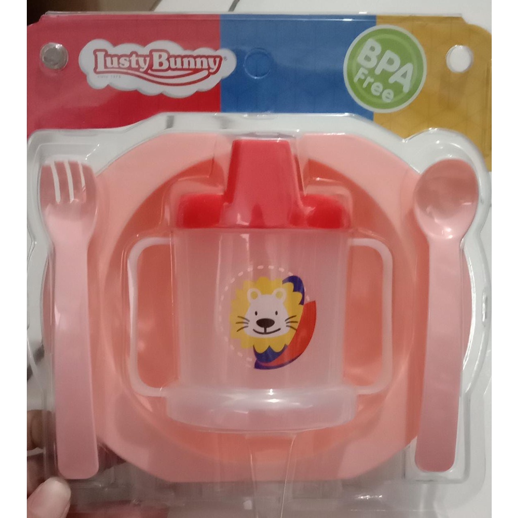 LUSTY BUNNY FEEDING SET ISI 3 PCS PERLENGKAPAN MAKAN BAYI KEMASAN MIKA