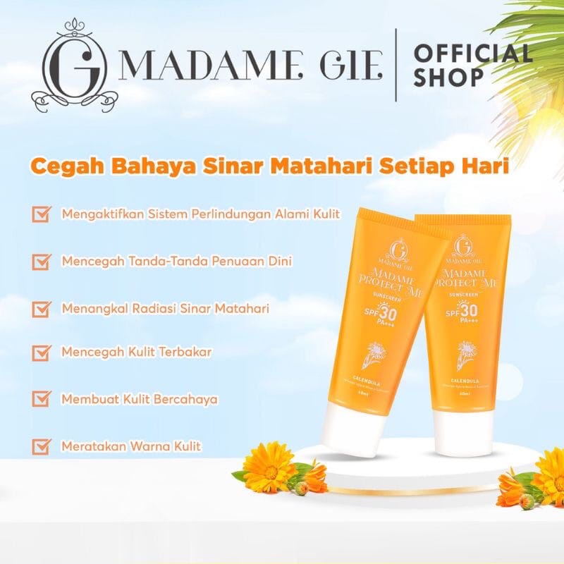 Madame Gie Madame Protect Me Sunscreen SPF 30 PA +++ With Calendula - Skincare Sunblock highlighter madamgie