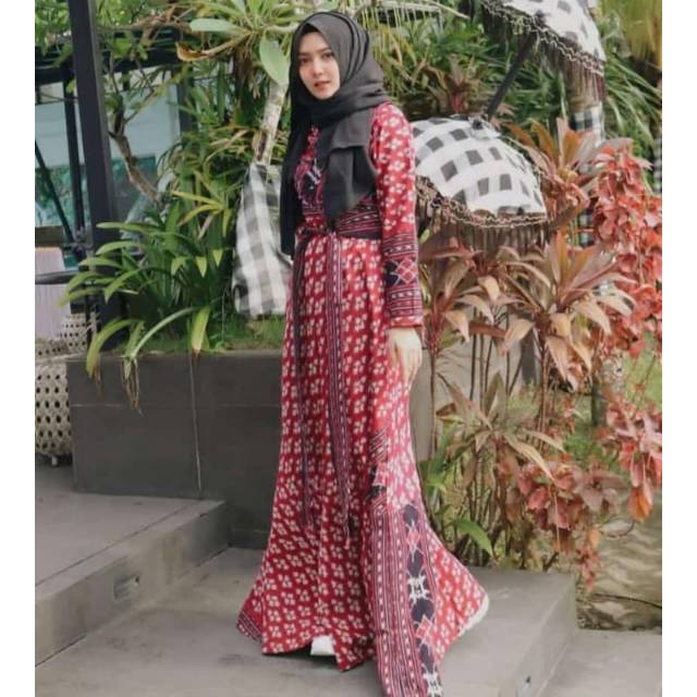 Gamis tenun long motif cepuk premium