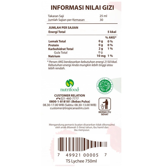 

201nhgg Twin Pack: Tropicana Slim Sirup Leci 750Ml Ds201Fs