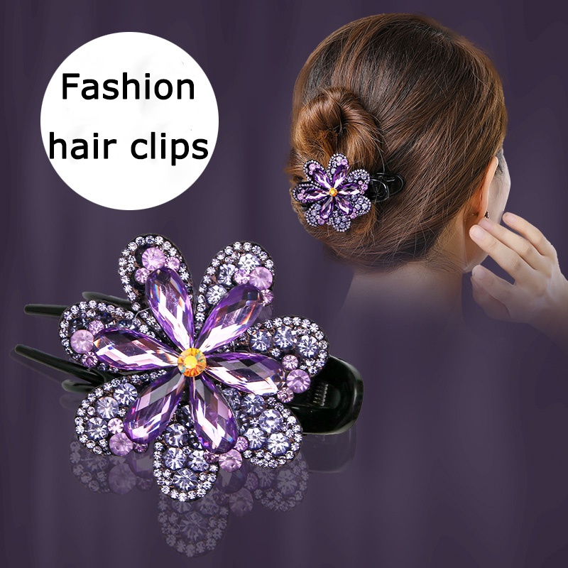 Rhinestone Hairpins Barrettes Flower Duckbill Hair Claws Retro Hair Clips For Women Ponytail Holder Hair Accessories