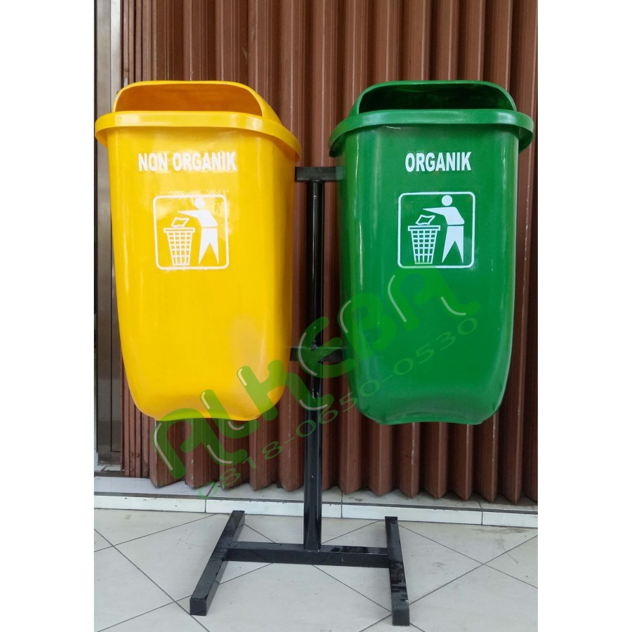 TEMPAT SAMPAH FIBER OVAL DOUBLE / Tong SAMPAH fiber 2 in 1 outdoor anorganik organik