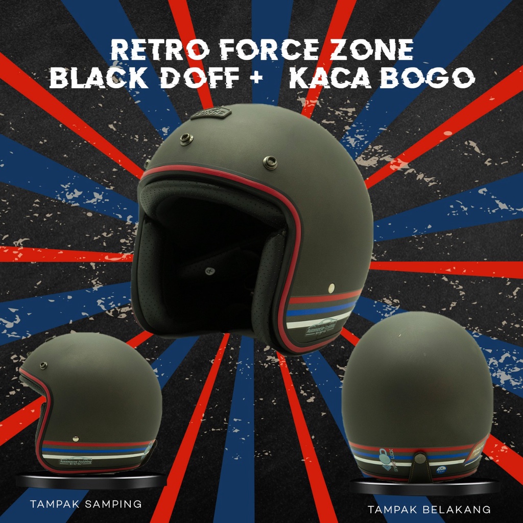 Helm Motor Retro Forze Zone Black Doff + Kaca Bogo