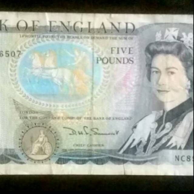 Uang kertas inggris 5 poundsterling elizabeth lama