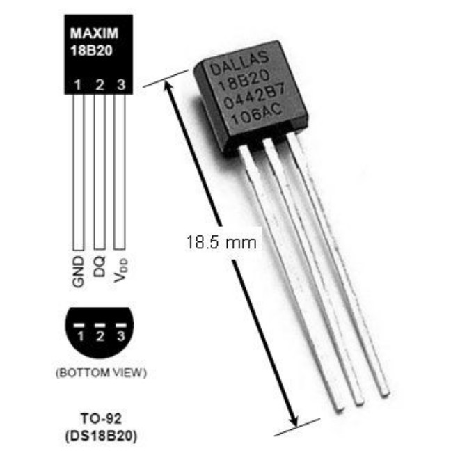 DALLAS DS18B20 TO-92, Temperature Sensor Compatible with Arduino