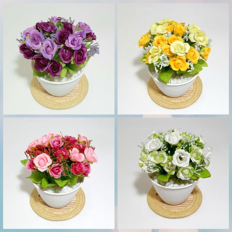 Buket mawar mini artificial / bunga artificial / bunga plastik 21 kuntum