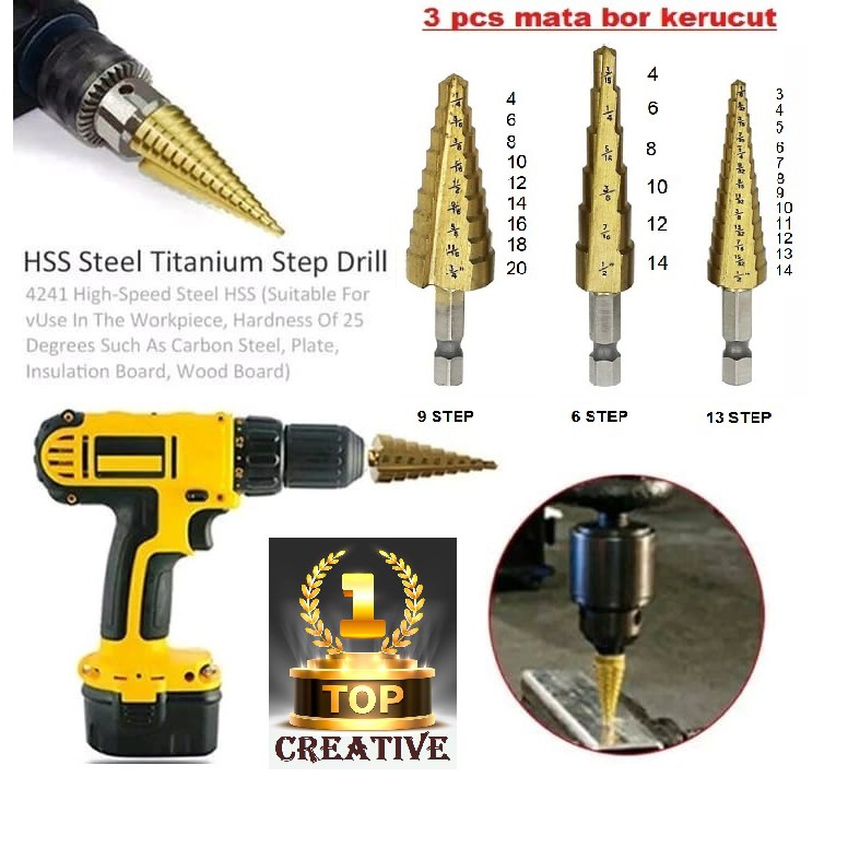 MATA BOR HSS PAGODA SET = 3 PCS BONUS POUCH / MULTI STEP DRILL / MATA BOR TITANIUM SET MATA BOR