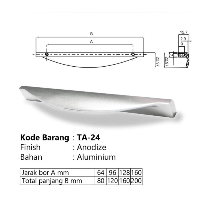 Tarikan Lemari / Tarikan Laci / Handle HUBEN TA 24 (160 mm)