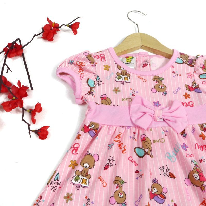 DRESS BABY FASHION ANAK PEREMPUAN SR49 MOTIF BEAR 1-2 TAHUN