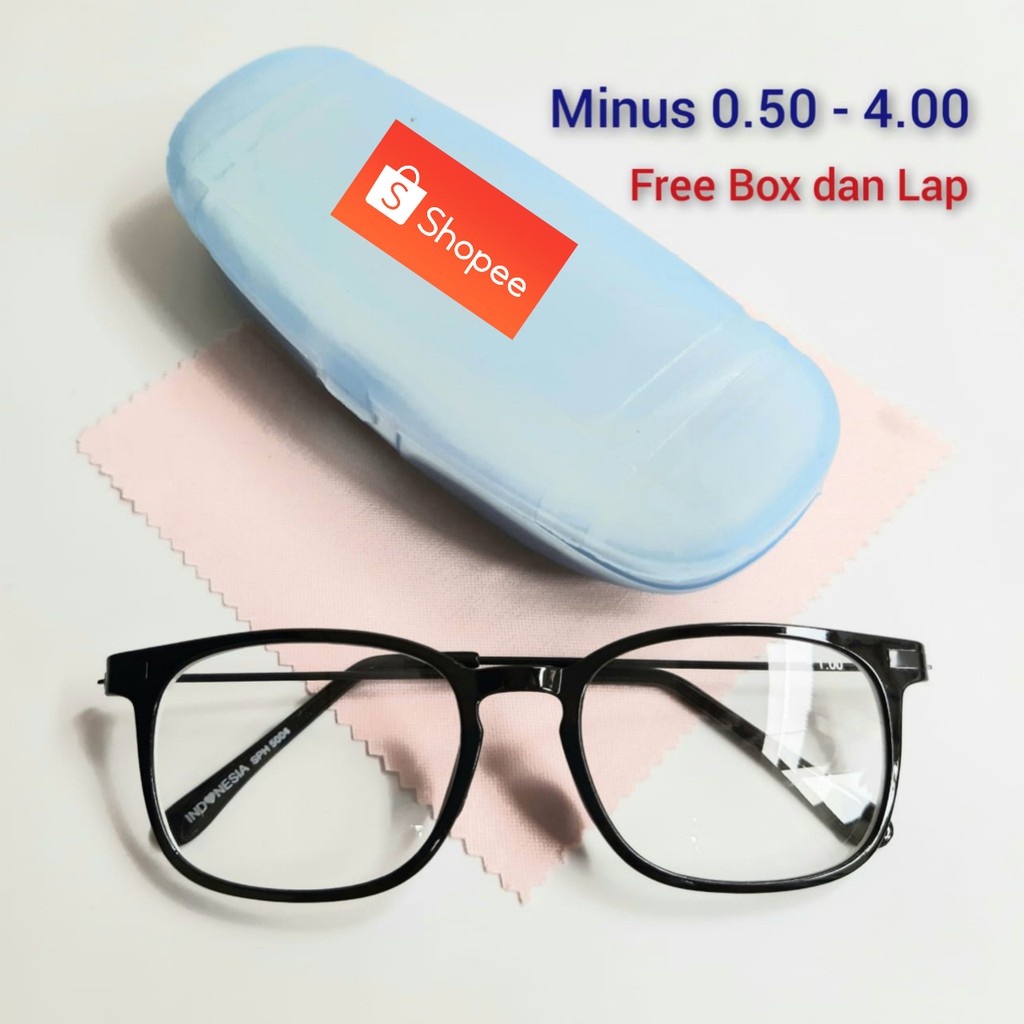 Kacamata Minus(-) Lensa Standar Optik Frame Kotak Motif 0.50-4.00 Free box dan Lap Unisex